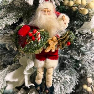 Vintage Santa Gift Sack Ornament with Candy Cane & Gingerbread