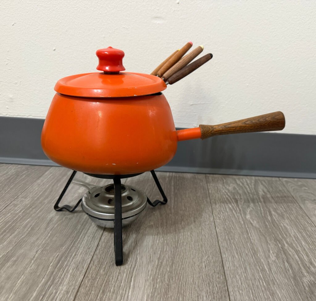 Orange Enamel Fondue Pot
